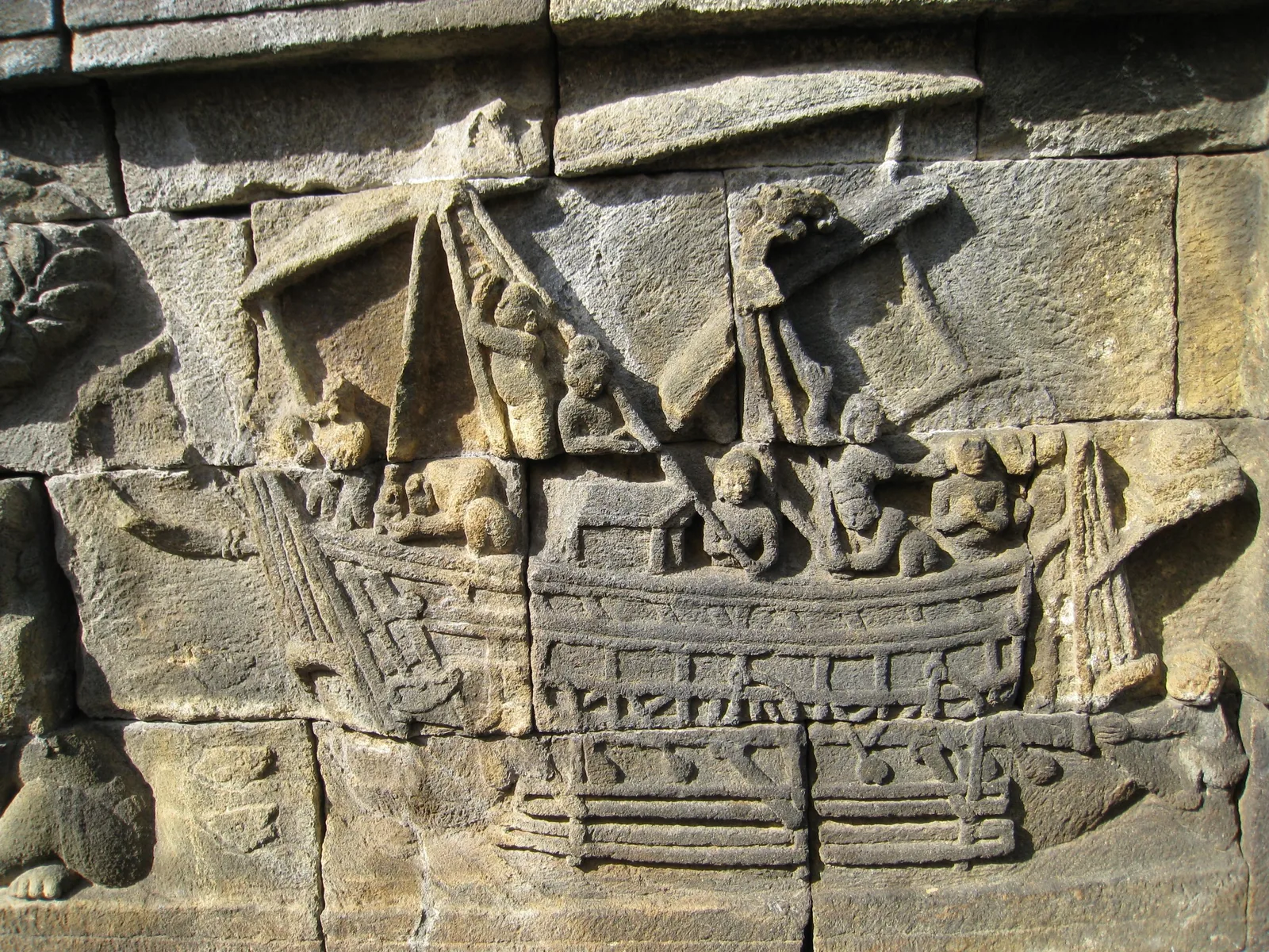 Borobudur relief depicting a sailing ship and crew